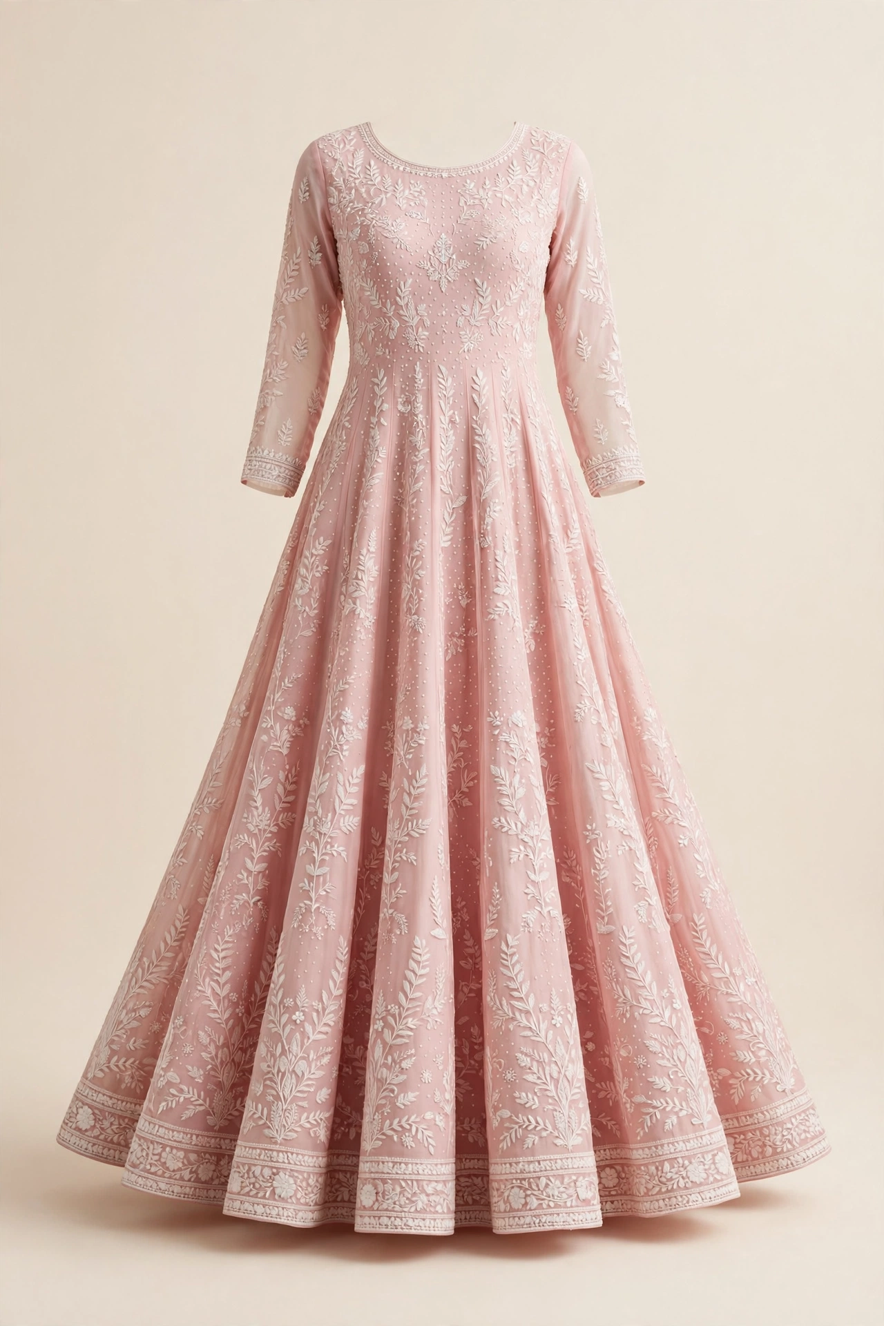 Blush pink hand-embroidered chikankari anarkali