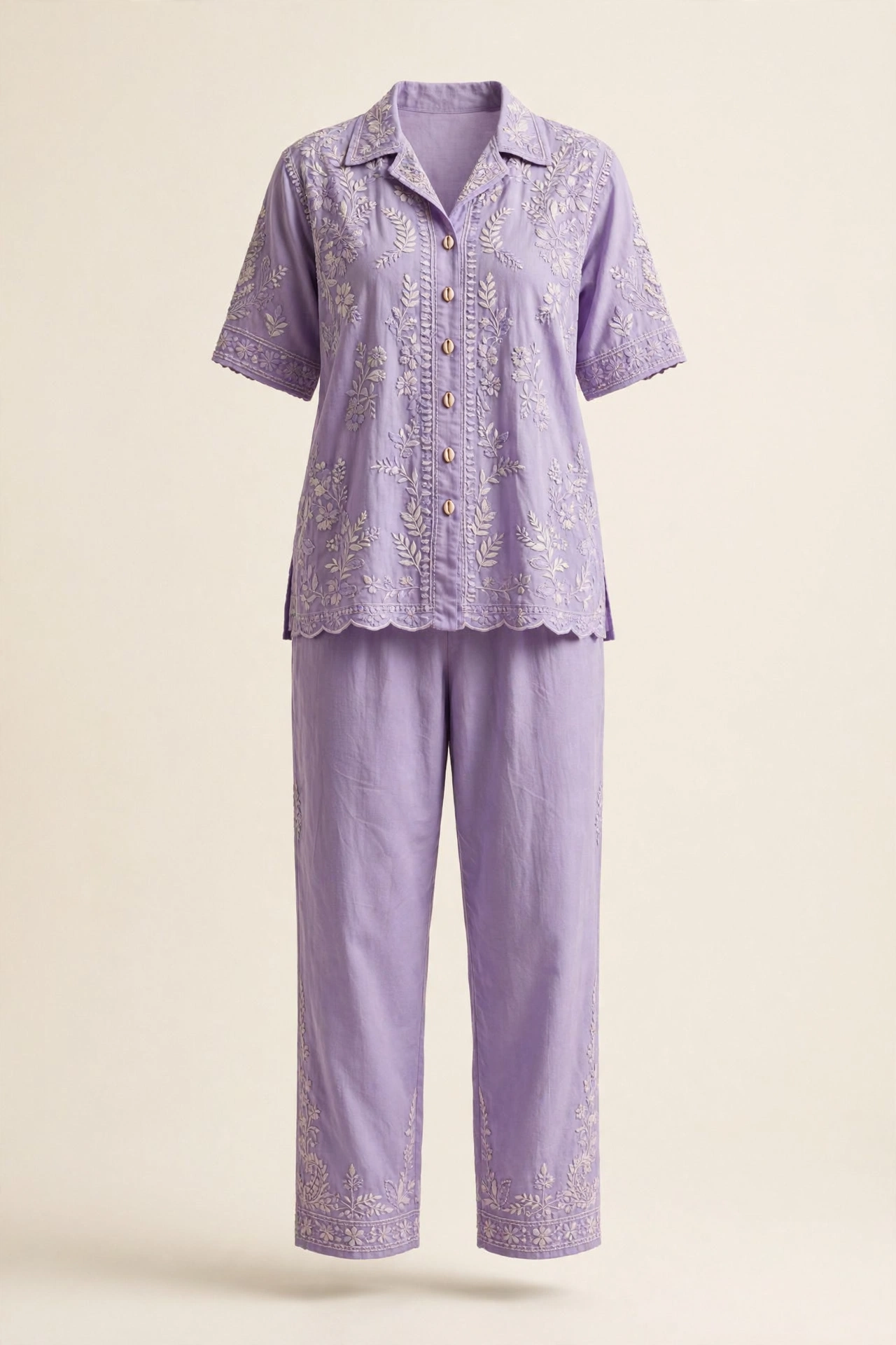 Lavender Chikan Co-ord Set
