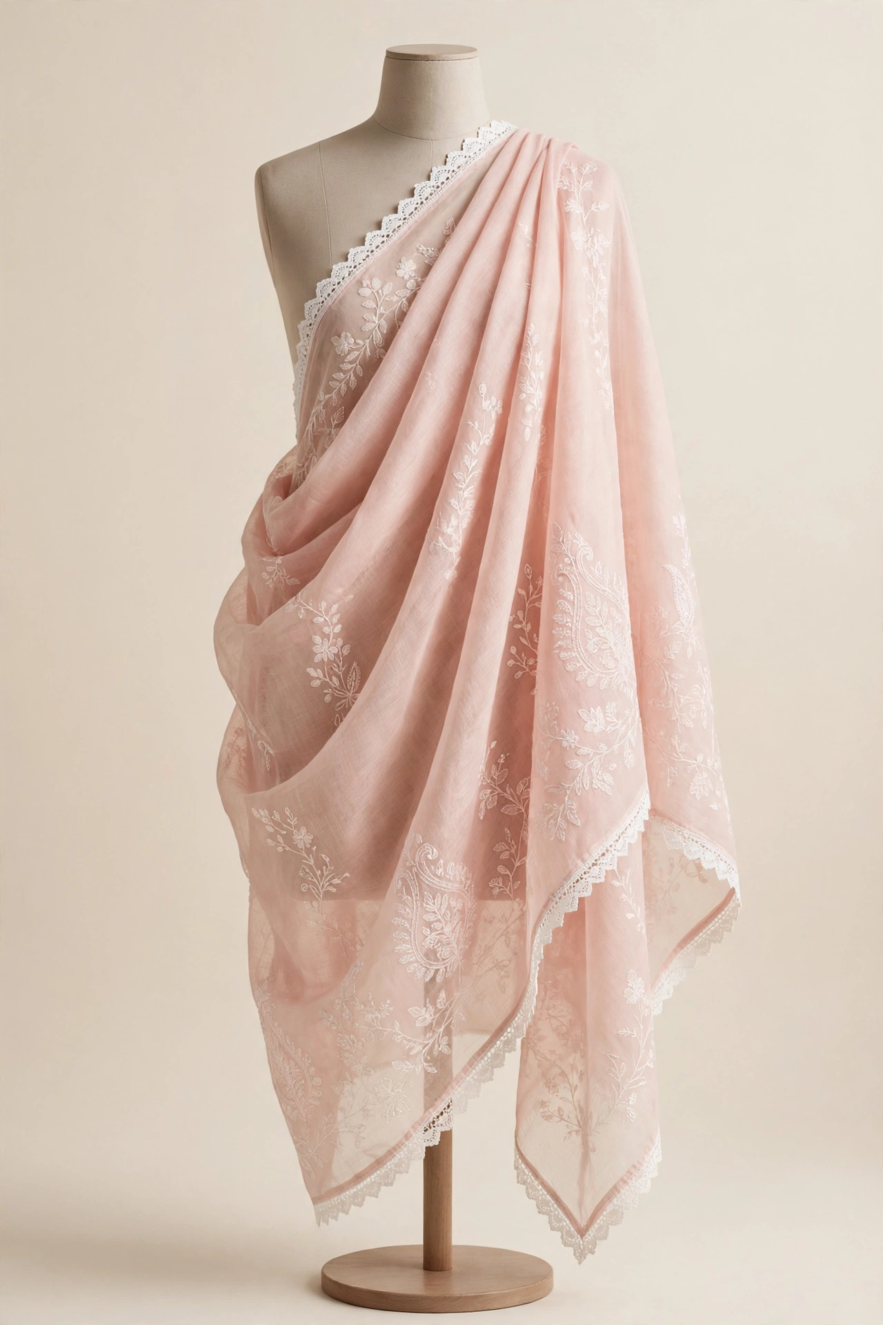 Blush Mulmul Chikan Dupatta