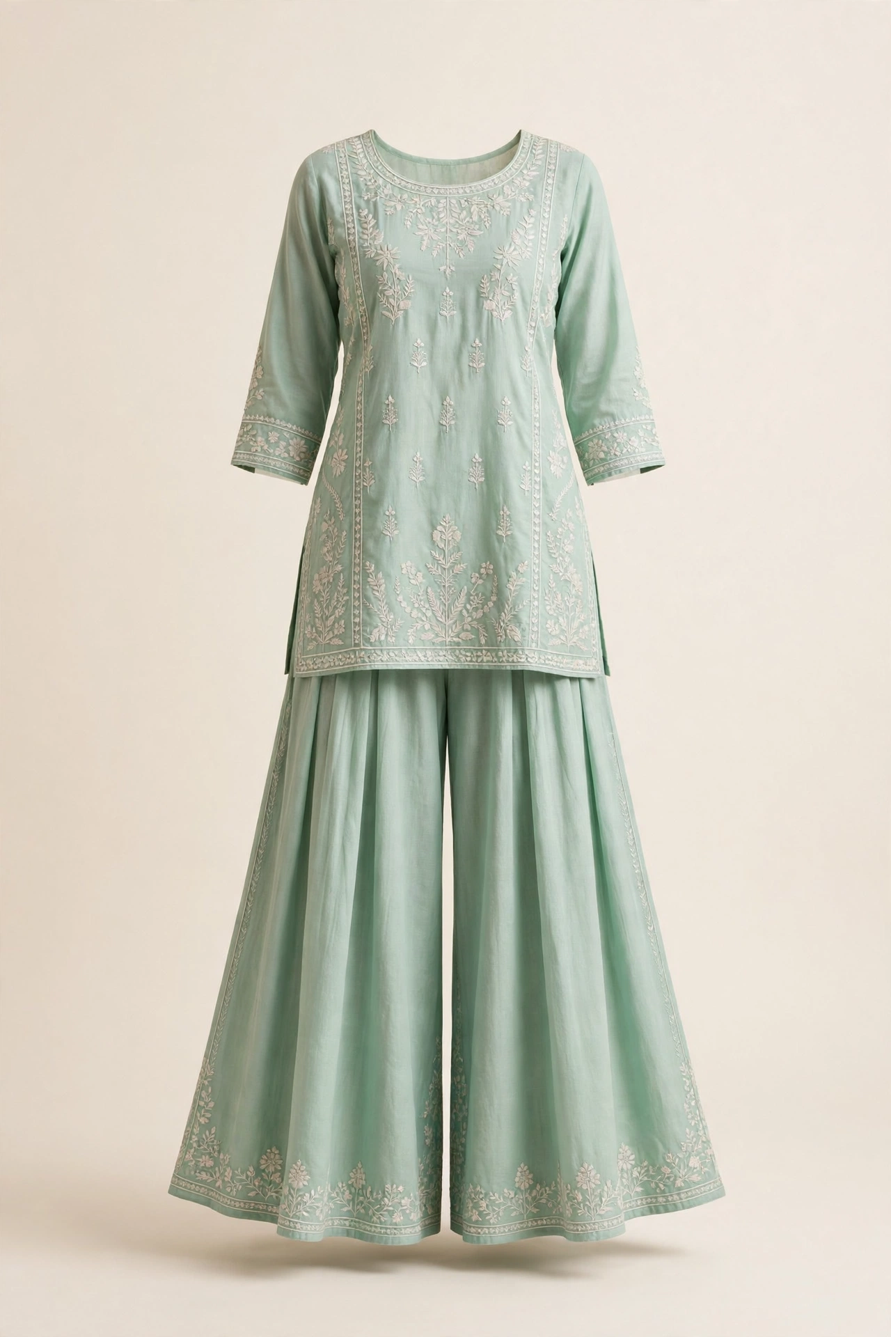 Mint Chikan Palazzo Set